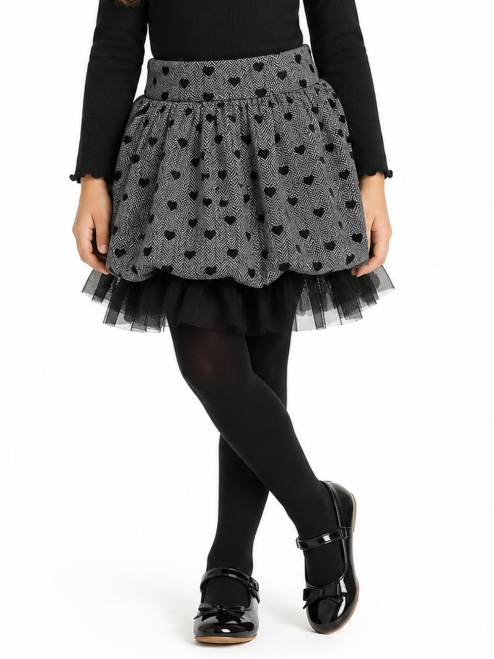 St. Bernard for Dunnes Girls Gray Herringbone Bubble Skirt Tulle Hem Age 7